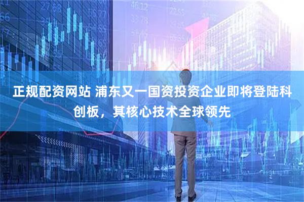 正规配资网站 浦东又一国资投资企业即将登陆科创板，其核心技术全球领先